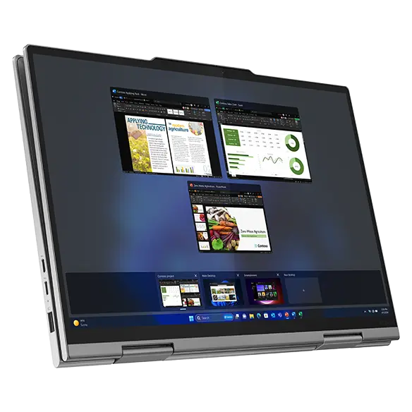 Lenovo ThinkPad X1 2-in-1 convertible laptop in horizontal tablet mode, showcasing the 14 inch display.