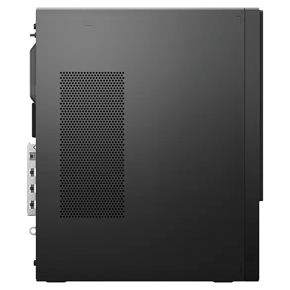 The left side of the ThinkCentre Neo 50t Gen 4 (Intel) business tower, viewed at eye-level (front of system is at right)