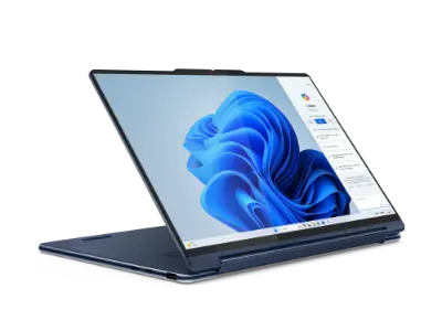 Angle view of the Lenovo Yoga 9i 2-in-1 in tent mode