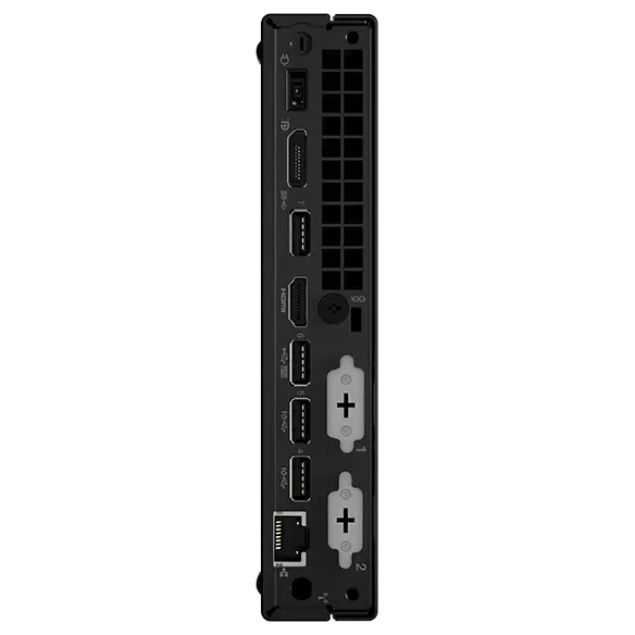 Rear-facing Lenovo ThinkCentre M70q Gen 4 Tiny (Intel) PC, showing rear panel & ports